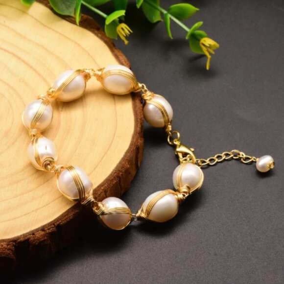 Freshwater Cultured Pearl Handmade Cuff Bracelet - Picture 2 of 4